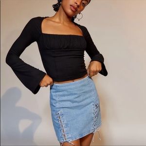 NWT Urban Outfitters BDG Rebecca Lace-Up Denim Skirt Jean in Color Vintage